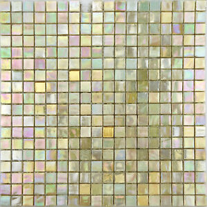 Beige Champagne Ice Glass Iridescent Blend Kitchen Bath Mosaic Tile Backsplash