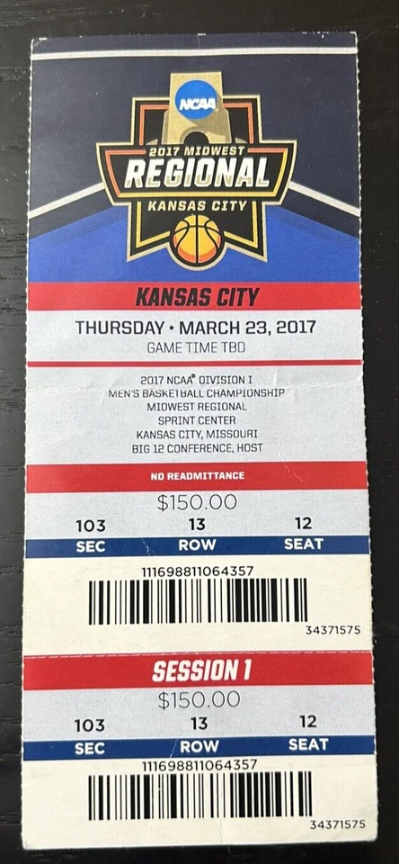 Boleto regional del medio oeste de baloncesto masculino de la NCAA 2017 para 23/03/2017 - Sprint Center Foto 1 de 1