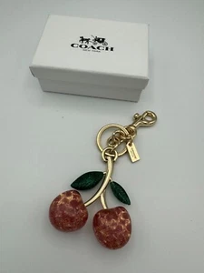 Coach Cherry Keychain Bag Charm Gold Glitter Red Pendant with Box - Picture 1 of 3