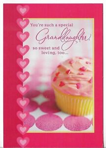 *NEW HALLMARK VALENTINE Card approx 4.5x7" for GRANDDAUGHTER Pink Cupcake Hearts