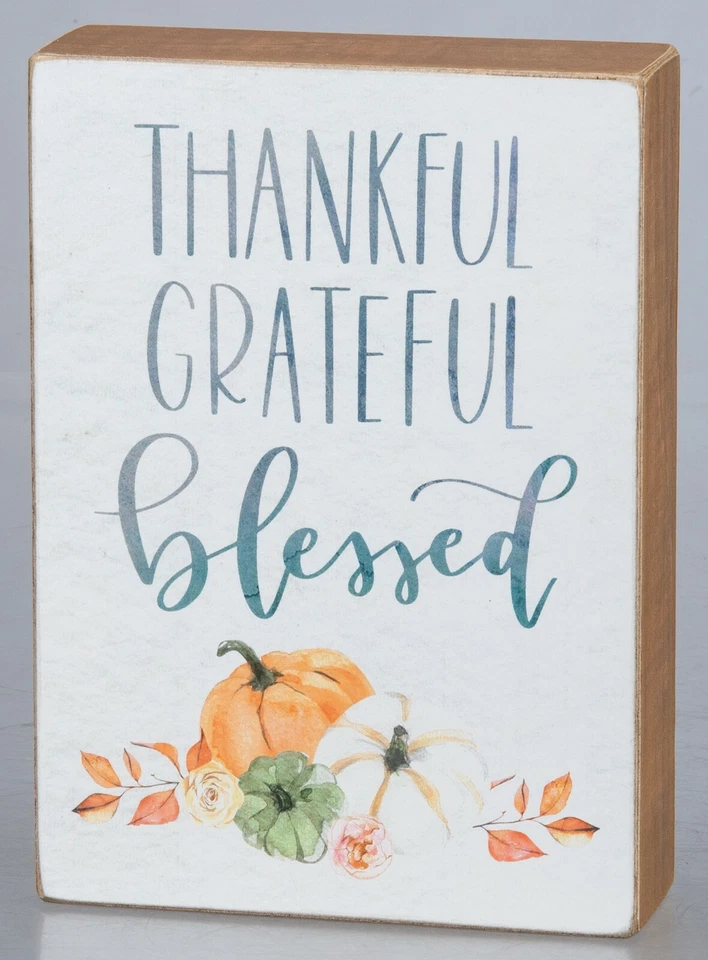 Thankful Grateful Blessed Pumpkin Wood Box Sign Primitives By Kathy Fall Decor - Image 1 of 1