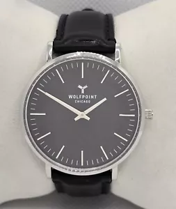 Herrenuhr Wolfpoint Chicago rundes schwarzes Zifferblatt silberfarbenes Gehäuse Lederband 04 - Bild 1 von 10