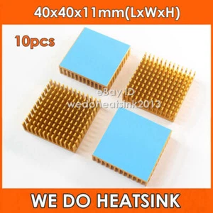 10pcs 40x40x11mm Gold Aluminum Heatsink For PC IC Radiator With Thermal Pad Tape - Picture 1 of 6