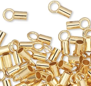 Extremos engarzados, 10 latón chapado en oro 3,5x2 mm tubo con bucle con identificación de 1,6 mm - Imagen 1 de 2