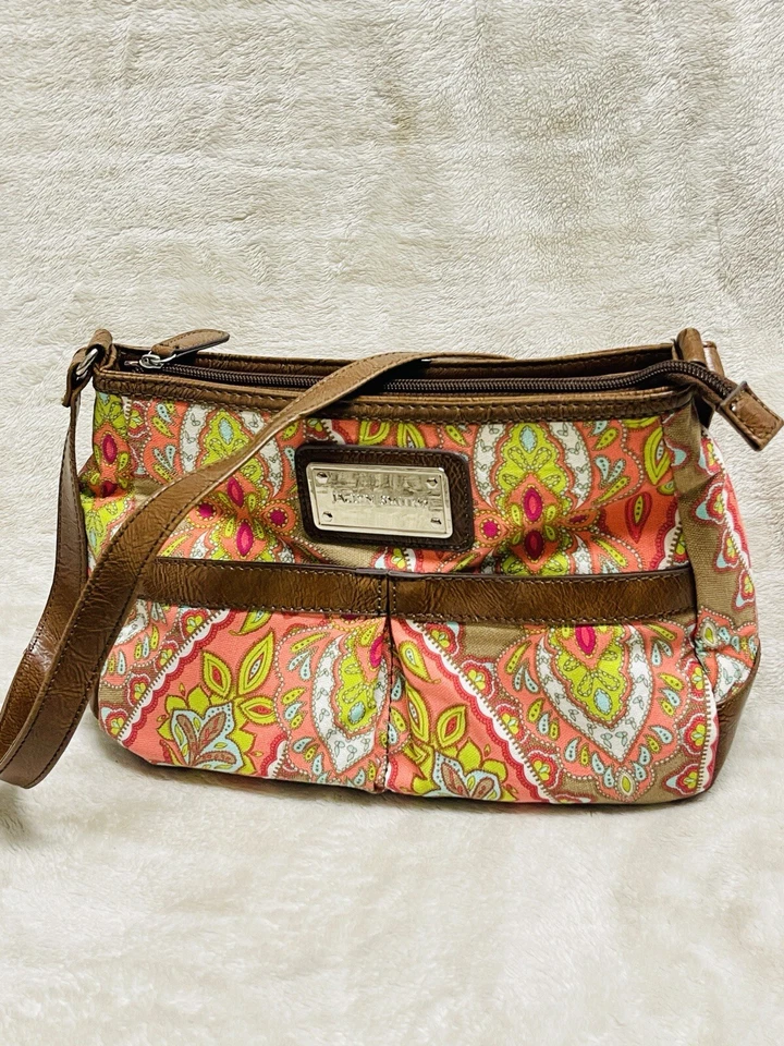 Bolso de Hombro Jaclyn Smith Bolso de Mano Cartera Cuero Sintético Borde Floral Lona Foto 1 de 4