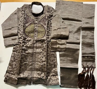 BOYS Sz6 India Pakistan 5-6 yr Kurta pajama sherwani Bollywood 4pc Brown GRAY - Image 1 of 4