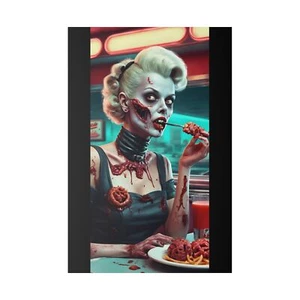 "Flesh and Fries at the Diner"byCLEArT*(Zombie Art)*Matte Canvas, Stretched - Picture 1 of 5