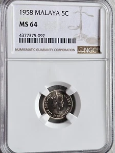 Malaya 5 Cents 1958 NGC MS 64 - Picture 1 of 2