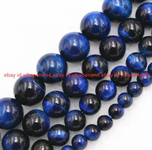 6/8/10/12mm Natural Gemstone Blue Tiger's Eye Round Loose Beads 15" - Picture 1 of 16