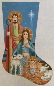 Needlepoint Handpainted Labors of Love Christmas Stocking Holy Family 21" - Picture 1 of 4