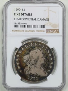1799 $1 Draped Bust Silver Dollar Fine Detail Env. Damage NGC 6913310-004 - Picture 1 of 4