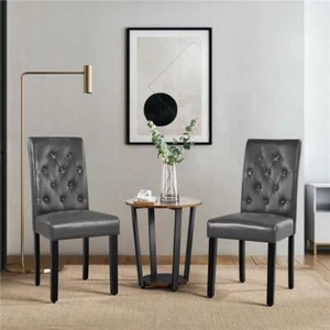 Dining Chair Set of 2 Chairs Modern Tufted Padded High Back Armless Accent Gray - Picture 1 of 9