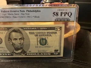 2003 Philadelphia Five Dollar Star Note PCGS CHOICE AU 58 PPQ SERIES KEY - Picture 1 of 3