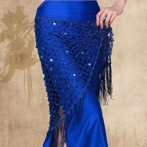 Belly Dance Hip Scarf Skirt Triangle Shawl Sequins Hollow Out Fish Net Dancewear - Picture 1 of 22