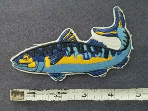 VINTAGE Blue Rainbow Trout Fish Fishing Embroidered Iron On COLLECTORS PATCH - Picture 1 of 5
