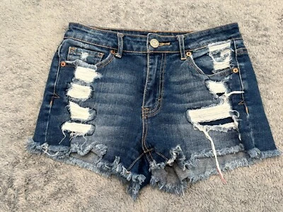 Aeropostale High Waisted Shorty Jean Shorts Womens 2 Distressed Denim Cutoffs - Image 1 of 4