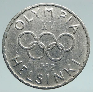 1952 FINLAND Summer Olympics Logo w Rings Genuine Silver 500 Markkaa Coin i91495 - Picture 1 of 3