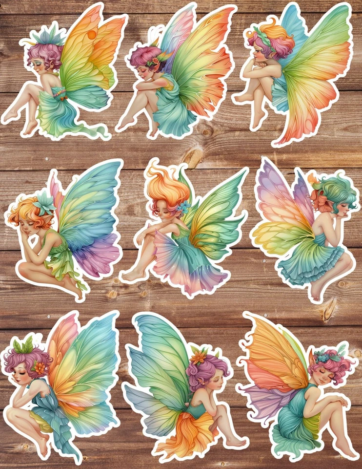 Coloful juego de pegatinas de vinilo troqueladas de hadas sentadas álbumes de recortes computadora portátil botella de agua Foto 1 de 1