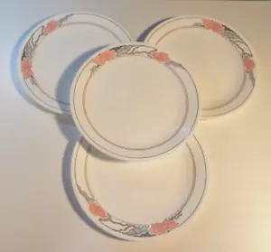 4 x Corelle ROSE DUO Dinner plates 10 1/4" White w/ Stylized Roses + gray band - Picture 1 of 10