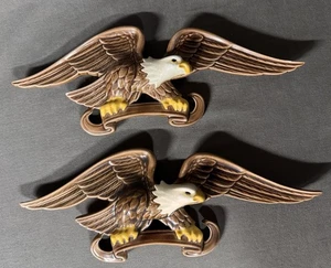 Molde Holanda Vintage 13" Federal Eagle Decoración de Pared Pintado a Mano Marrón Amarillo X2 - Imagen 1 de 10