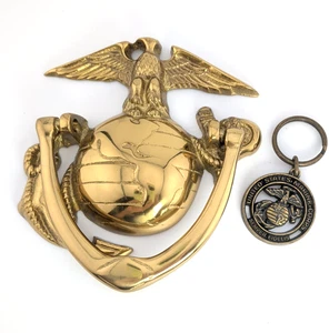 Vintage Messing US Marine Corps Türklopfer + Schlüsselanhänger USMC Globus Adler Semper Fi - Bild 1 von 11