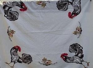 California Handprints Rooster Farm Cotton Tablecloth Ecru 48 X 53 Inches W/tag - Picture 1 of 3