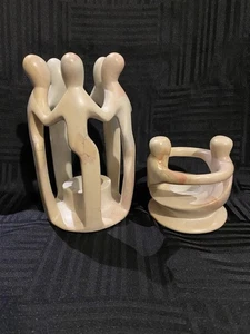 Vintage Ten thousand Villages hand carved soapstone Circle of Friends tealights - Picture 1 of 11