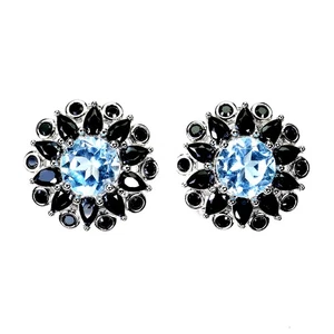 925 Sterling Silver Earrings Round Sky Blue Topaz 6mm Spinel Gemstone Jewelry - Picture 1 of 14