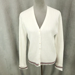 Suéter Cárdigan Lauren Ralph Lauren Para Mujer XL Blanco Con Botones Cable Tejido LRL - Imagen 1 de 9