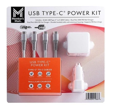 Member's Mark USB-C Cable Power Kit - Free Shipping  -  Choose Your Count. - Image 1 of 4