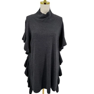 Elie Tahari 女式 100% 美利奴羊毛针织荷叶边束腰套衫毛衣 M/L 码 — 第 1/4 张图片