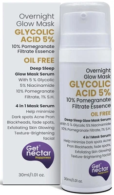 Mascarilla de ácido glicólico Get Nectar Happiness Overnight Glow 5 % con 10 % - 30 ml Foto 1 de 4