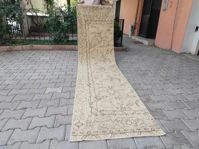 2x10 Neutral Oushak Runner, Turkish Runner Beige, Hand Knotted Rug, Wool Runners - Image 1 of 4