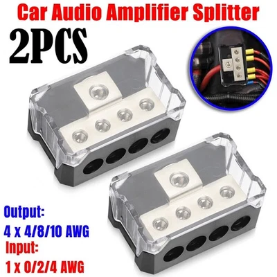 2Pcs Power Ground Amp Distribution Block 0/2/4 Gauge Input 4/8/10 Gauge Output - Image 1 of 4