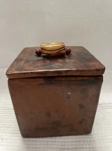 Ceramic Square Brown Glazed Beaded Lid With Carved Bead - Picture 1 of 8