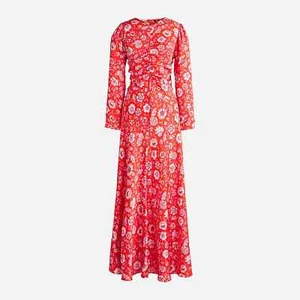 Maxi abito donna J.Crew nuovo con etichette $178 taglia 16 peso piuma campi di papavero rosso rosa - Foto 1 di 4