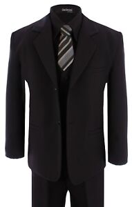 G191 Black Shirt/Silver Tie Boy Formal Tuxedo Tux Suit Set Sizes Baby to Teens