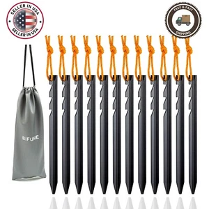 12-Pack BIFUNIE 7 inch Multiuse Heavy Duty Steel Tent Stakes Tarp Pegs NEW- USA - Picture 1 of 24
