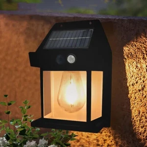 Solar Powered LED Tungsten Wall Light Garden Patio Pathway Fence Induction Lamp - Picture 1 of 18