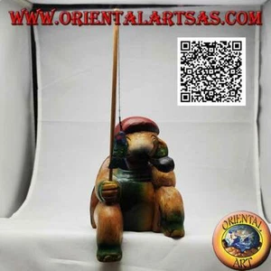 Fischerschildkröte mit Pfeife und Angelrute aus Teakholz handbemalt - Bild 1 von 2