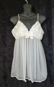 FLORA NIKROOZ Bellflower White Floral Lace & Sheer Babydoll Lingerie Gown Sz L - Picture 1 of 8