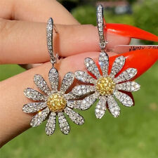 925 Silver Women Branch Sunflower Topaz Red Drop Earrings Jewelry A Pair/Set
