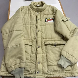 VTG 90s Trojan Pfizer Genetics Puffer Jacket Made In USA Sz L Dekalb Seeds Patch - Picture 1 of 16