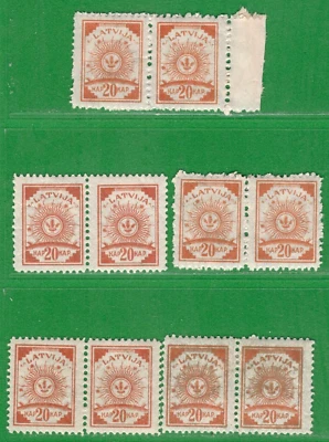 LATVIA LETTLAND 5 PAIR ( 10 ) STAMPS 20 Kop. 1920-21s. Sc. 78 MINT MNH 5509 - Image 1 of 2