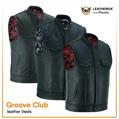 Men's Black Motorcycle Vests - SOA Groove Club & Traditional Paisley Satin Liner - Image 1 of 2