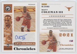 2021 Panini Chronicles Draft Picks Rookie Signatures Black Matt Coleman III Auto