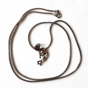Black Hills Gold Sterling Silver & 12K Gold Kokopelli & 24" Snake Silver Chain - Picture 1 of 10