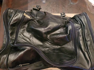 BLACK LEATHER DUFFEL BAG - USED, UNBRANDED  - Picture 1 of 4