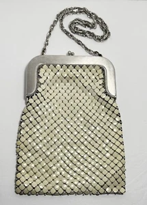 Vintage Whiting and Davis White Metal Mesh Purse Silver Accents and Chain Handle - Picture 1 of 6
