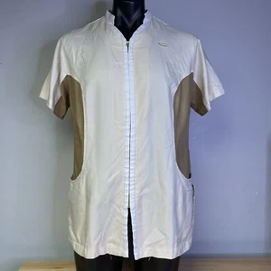 Disney Parks Cast Members Women's Uniform Shirt Large Beige Full Zip Top - Picture 1 of 10
